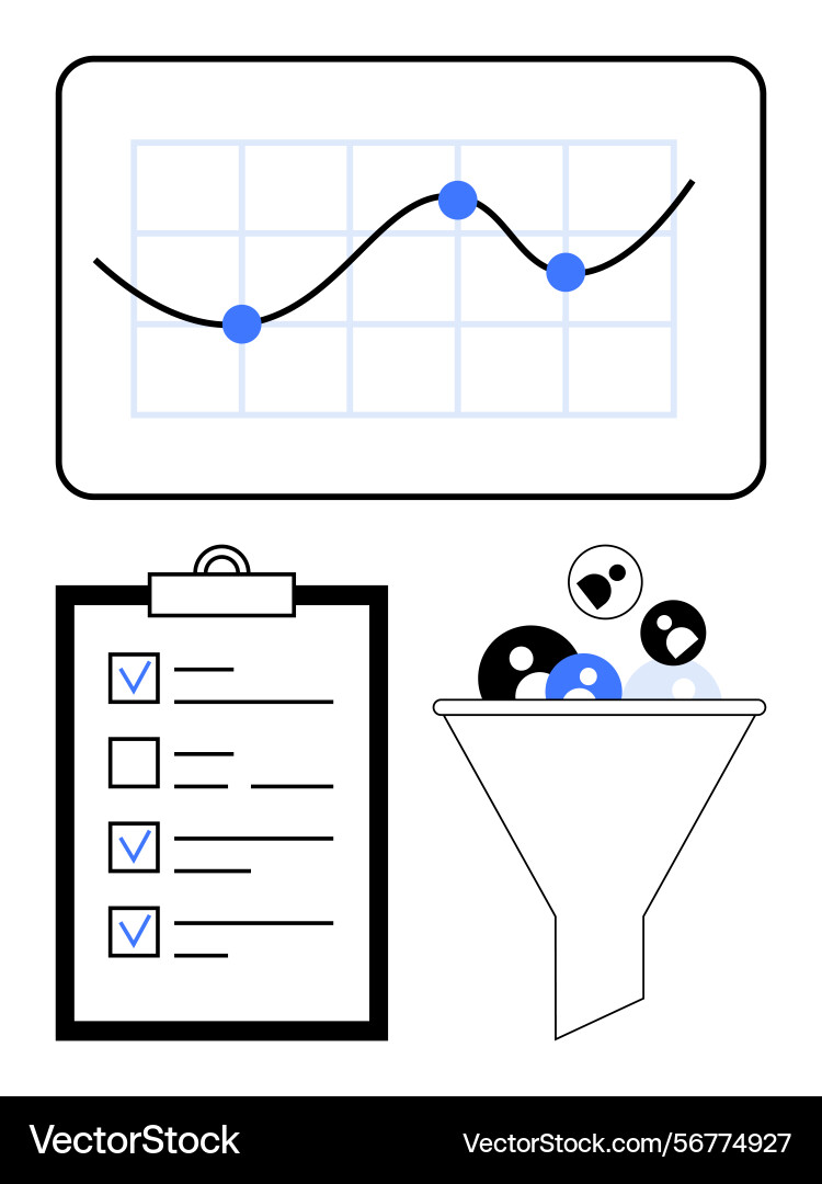 Data metrics checklist and funnel visualization vector image