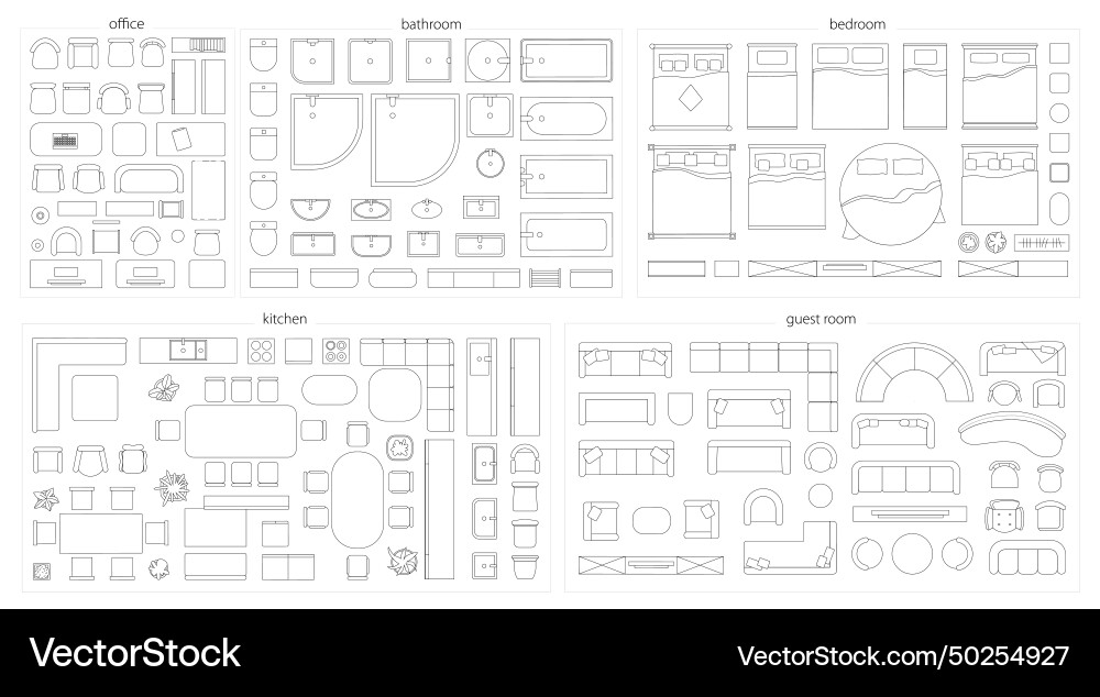 Home interior furniture by rooms vector image