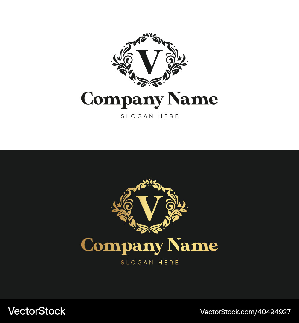 Luxury V Letter Logo - Elegant Floral Vector Image