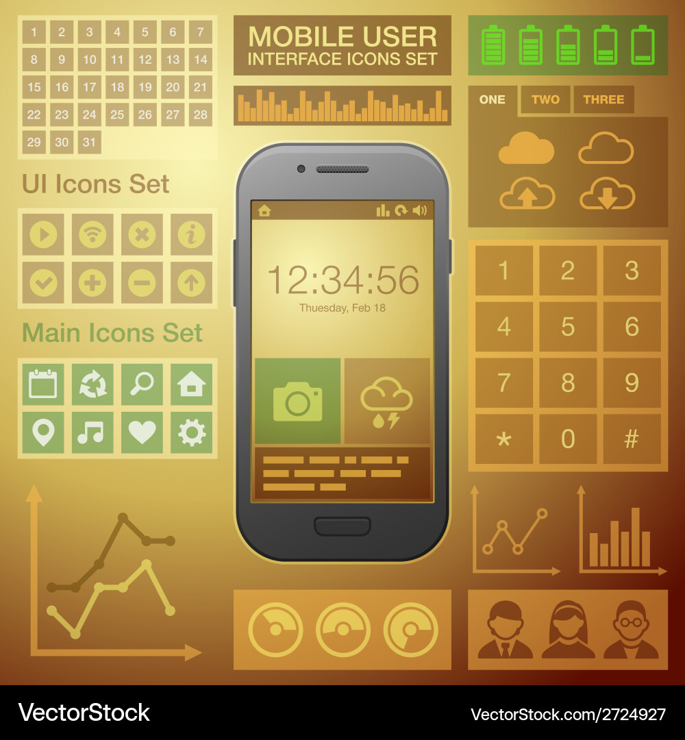 Mobile UI Kit - Flat Icons & Elements vector image