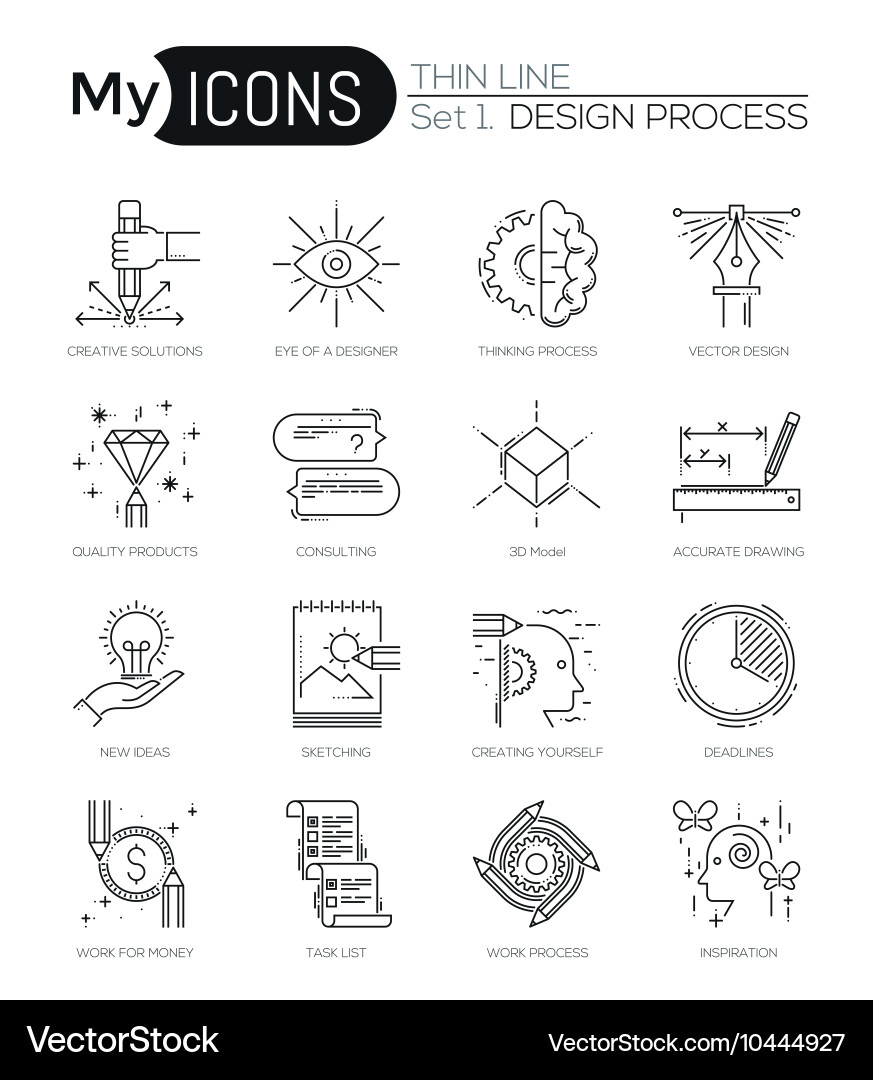 Modern thin line icons set of design process vector image