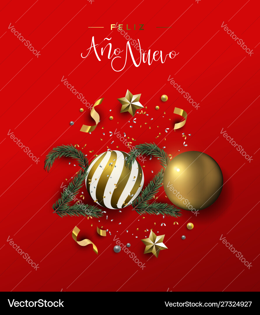 New year 2020 spanish card gold holiday ornament New year 2020 spanish card gold holiday ornament vector image