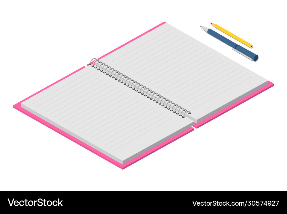 Opened notebook with empty pages and pen pencils Opened notebook with empty pages and pen pencils Vector Image
