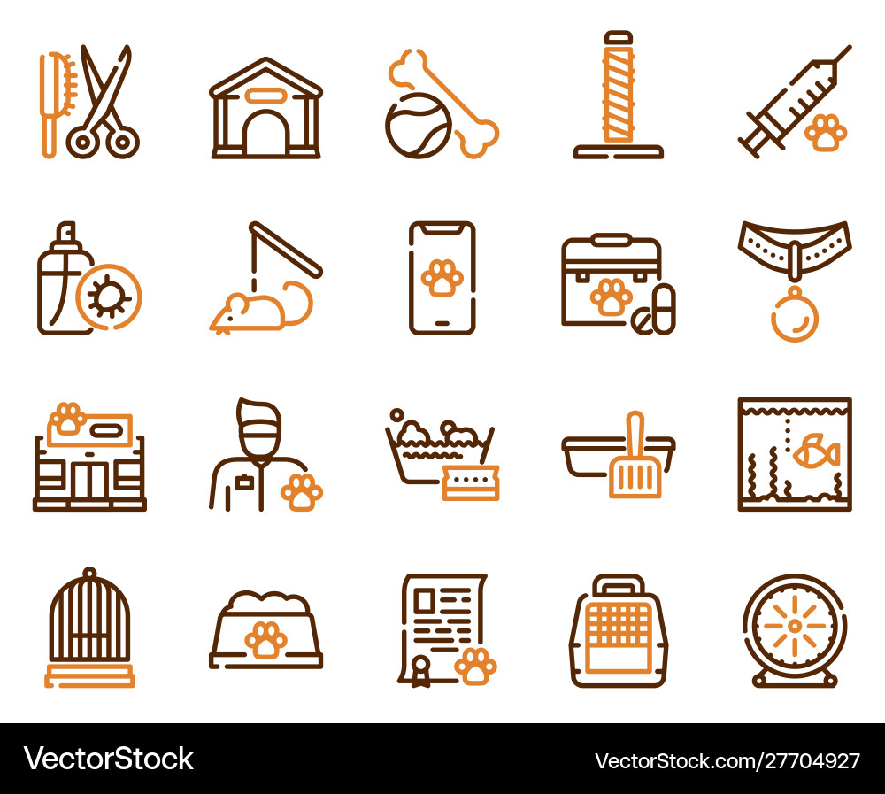 Pet service color linear icons set Pet service color linear icons set Vector Image