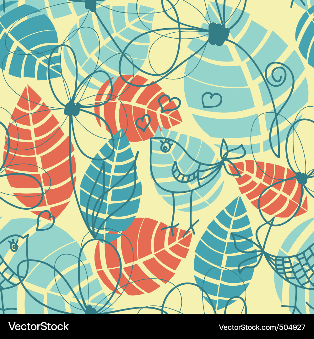 Retro Leaf and Bird Pattern vector image