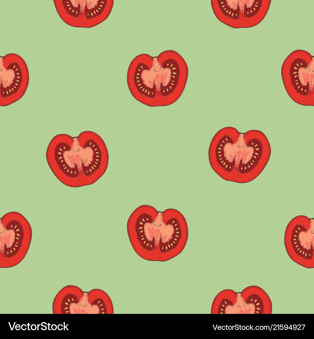 Seamless pattern ripe red tomatoes cross section Seamless pattern ripe red tomatoes cross section vector image