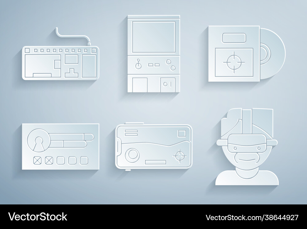 Set mobile and playing in game cd or dvd disk box Set mobile and playing in game cd or dvd disk box vector image