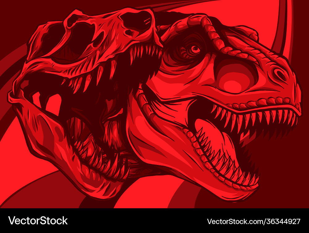 Tyrannosaurus rex with skull fossil Vector Image