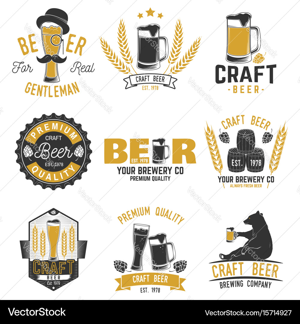 Vintage Beer Badges - Hops & Animals Vector Image
