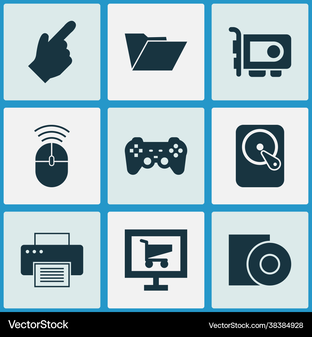 Computer icons set with folder hard disk printer Computer icons set with folder hard disk printer vector image