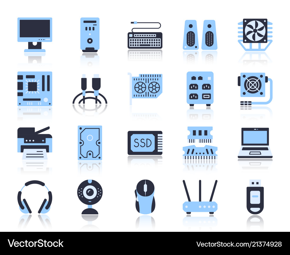 Computer simple flat color icons set vector image