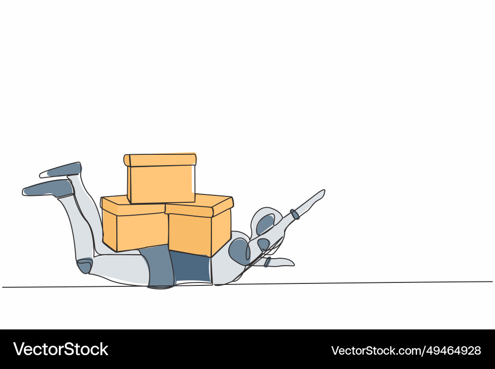 Continuous one line drawing stressed robot under Continuous one line drawing stressed robot under vector image