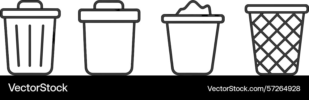 Different types of trash bins arranged in a row vector image
