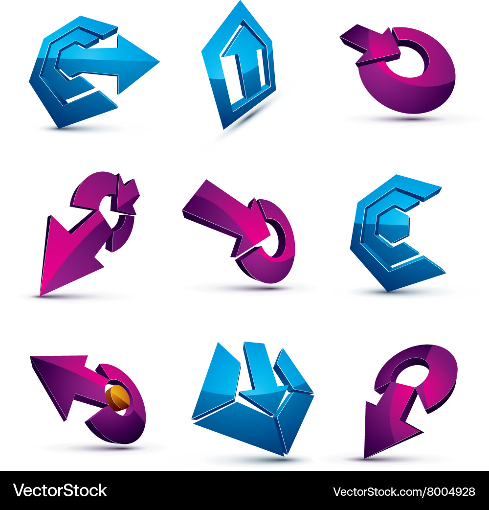 Dimensional app buttons collection of arrows vector image