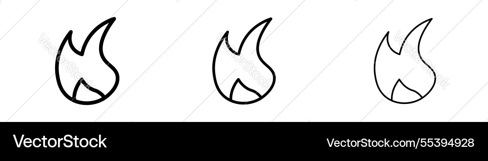 Flame icons in three different stroke lines Vector Image