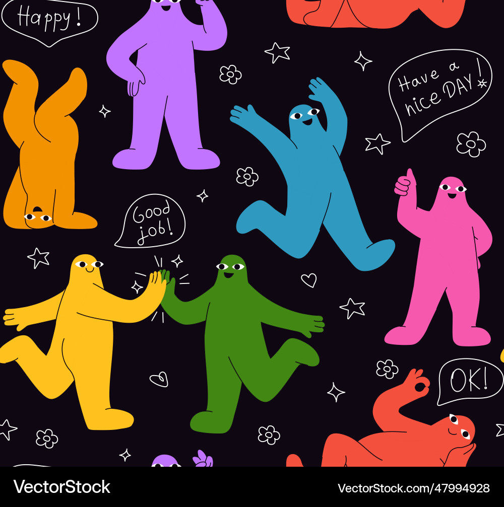 Hand drawn characters seamless pattern Hand drawn characters seamless pattern vector image