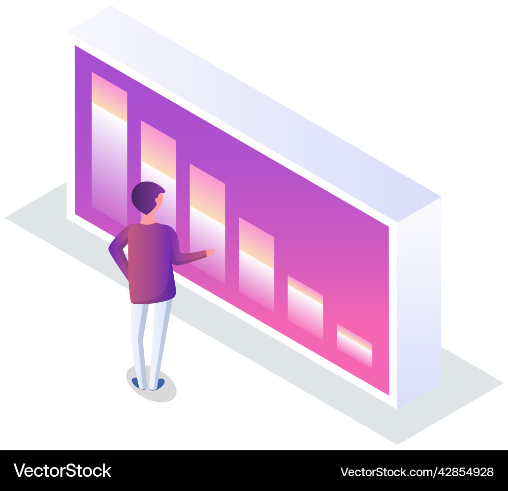Man analyses digital report with data statistical Man analyses digital report with data statistical Vector Image