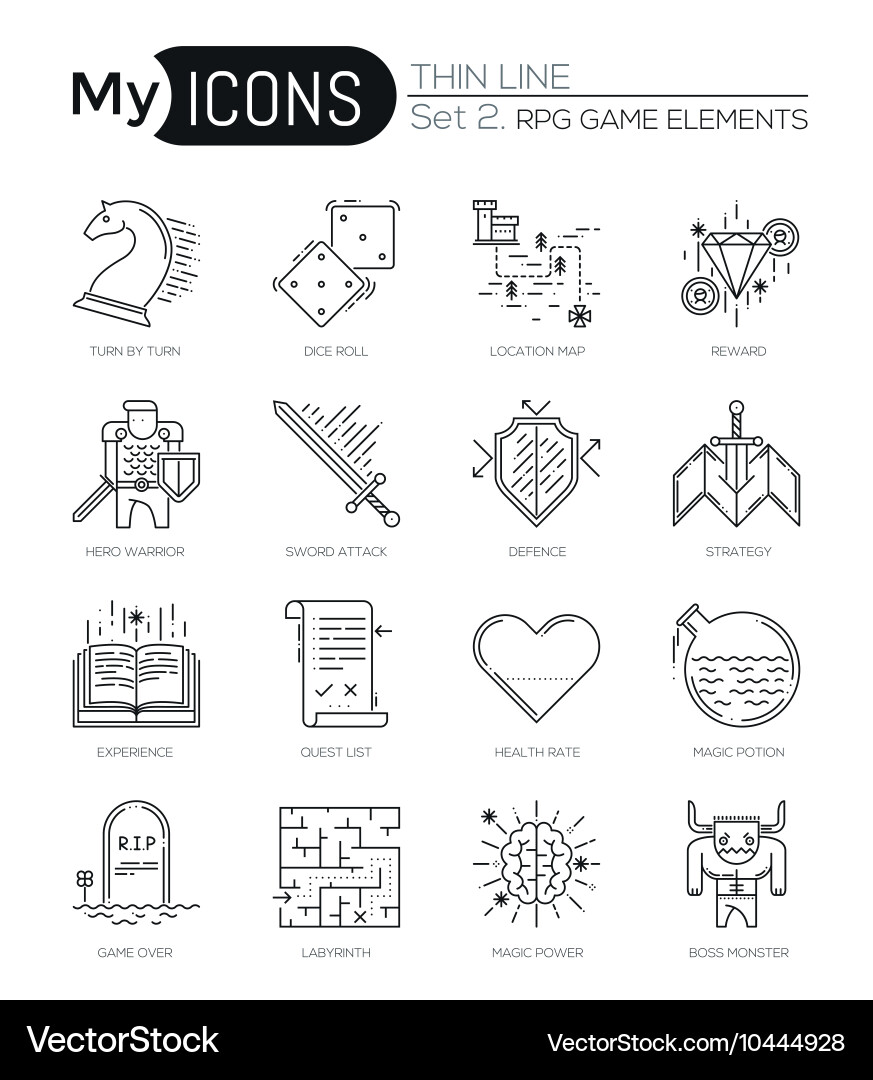 Modern thin line icons set of classic game objects Vector Image