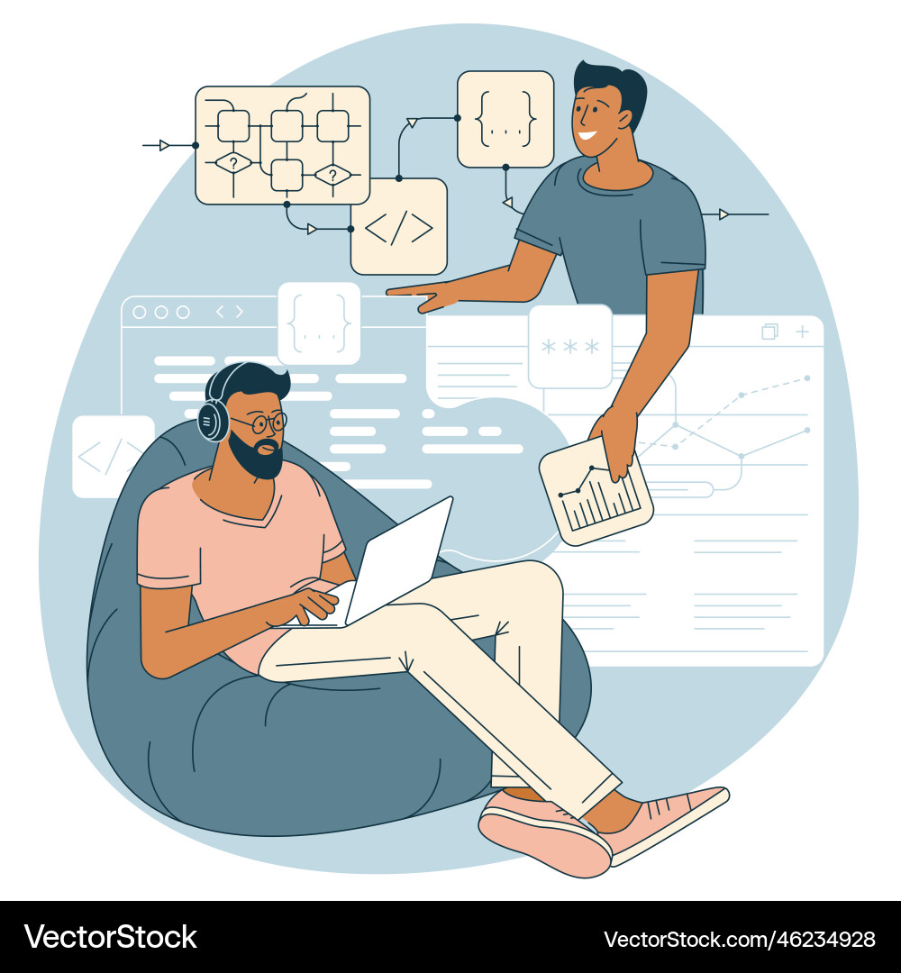 Programmers and coders at work Programmers and coders at work vector image