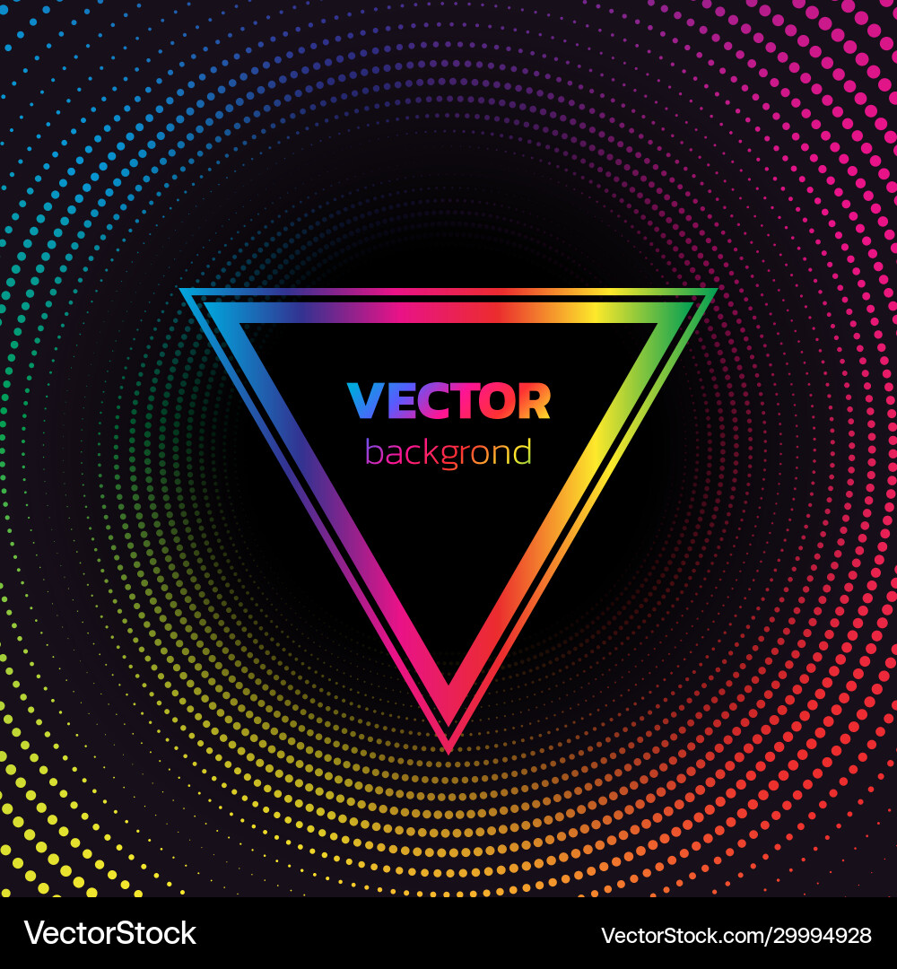 Rainbow halftone dotted vortex triangle background Rainbow halftone dotted vortex triangle background vector image