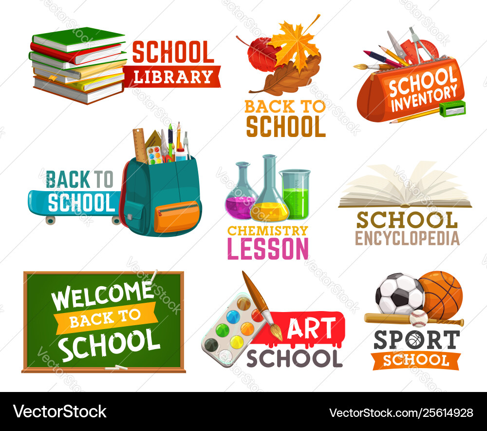 Welcome back to school logos isolated stationery vector image