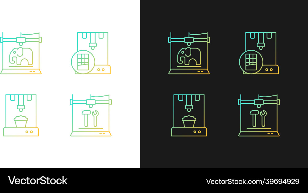 3d printed physical objects gradient icons set 3d printed physical objects gradient icons set vector image