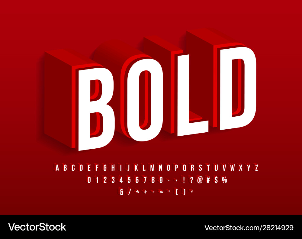 Bold Red 3D Alphabet Font - Isometric Text vector image