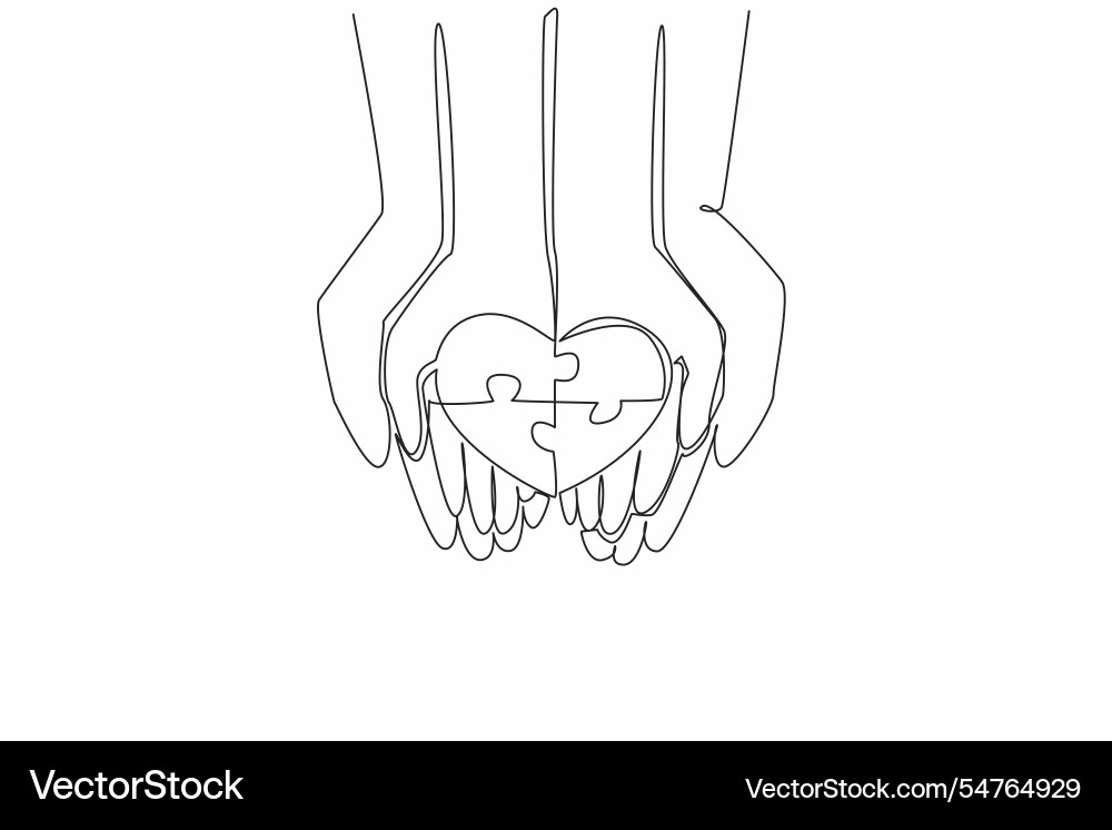 Continuous one line drawing 4 piece puzzle Vector Image