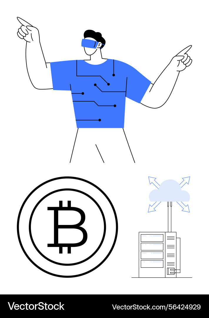 Enthusiasmus tech user in vr erkunden blockchain Enthusiasmus tech user in vr erkunden blockchain vektorbild