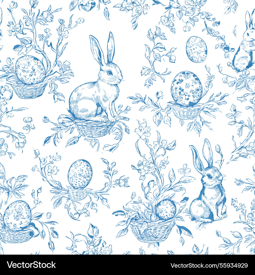 Floral Bunny Embroidery Easter Pattern Vector Image