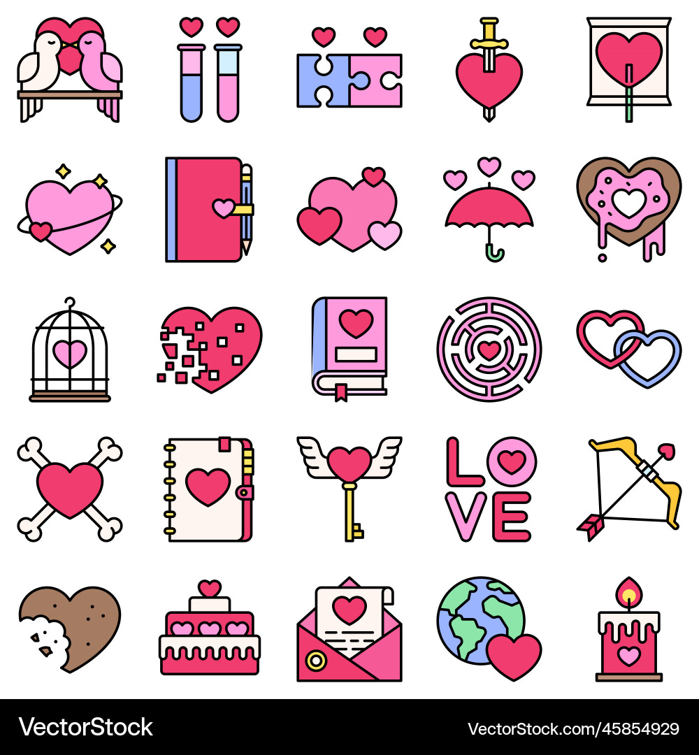 Love and heart filled icon set 2 Vector Image