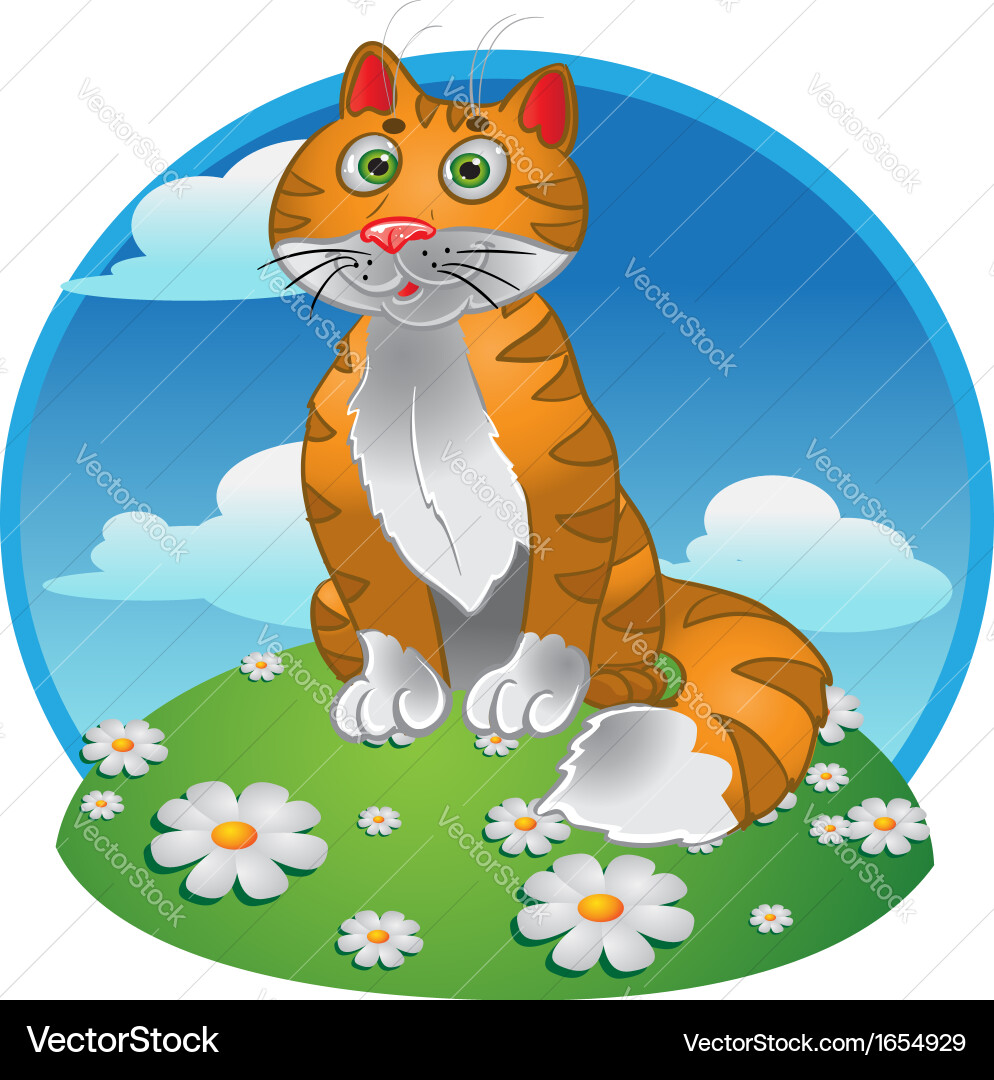 Orange lustige sitzende Katze auf Farbe Hintergrund Vektorbild
