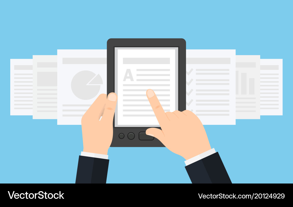 Reading E-book on Mobile Device Vector Image