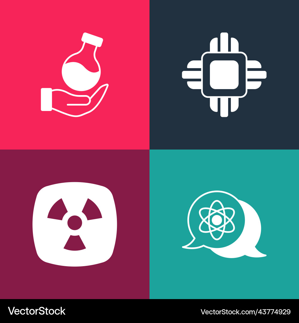 Set pop art atom radioactive processor cpu Set pop art atom radioactive processor cpu vector image