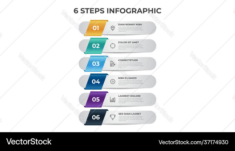 6 points steps diagram vertical list layout 6 points steps diagram vertical list layout vector image