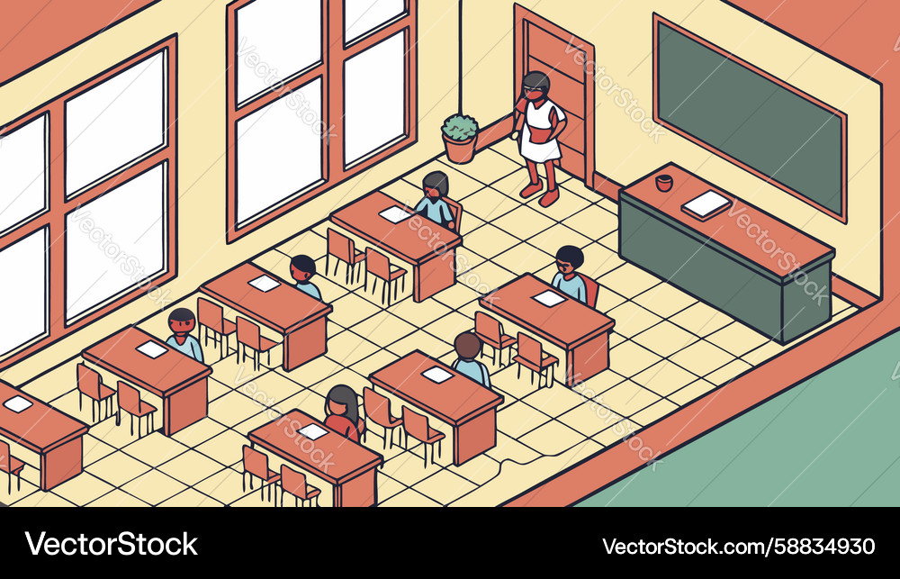 Bright classroom setting with students Vector Image