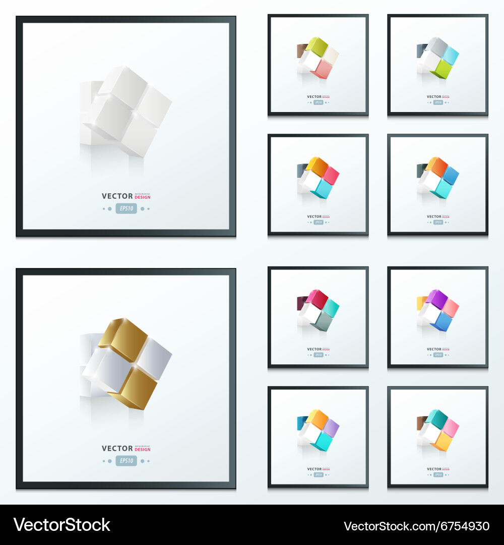 Cube 3d abstract design 10 color style vector image