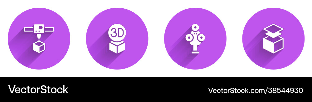 Set 3d printer cube isometric scanner and layers Set 3d printer cube isometric scanner and layers Vector Image