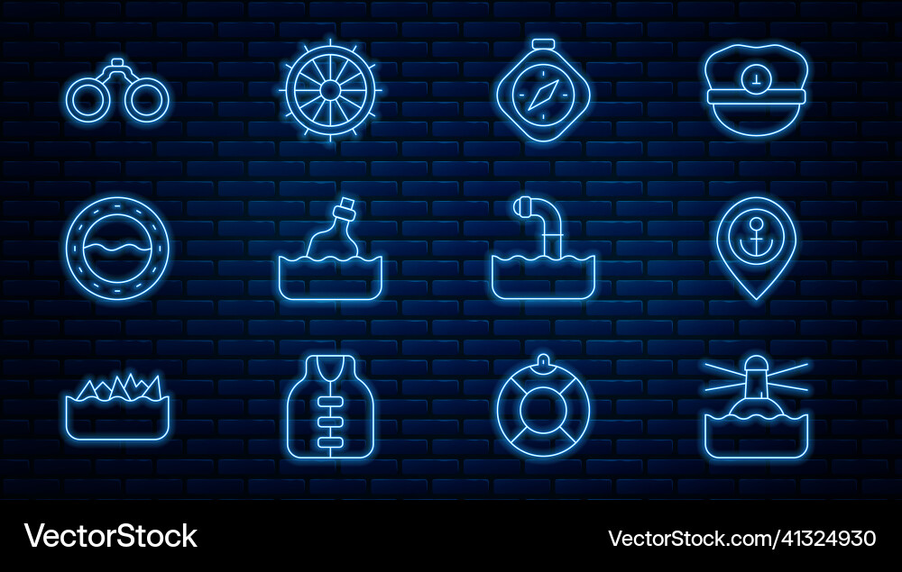 Set line lighthouse location with anchor compass Set line lighthouse location with anchor compass Vector Image