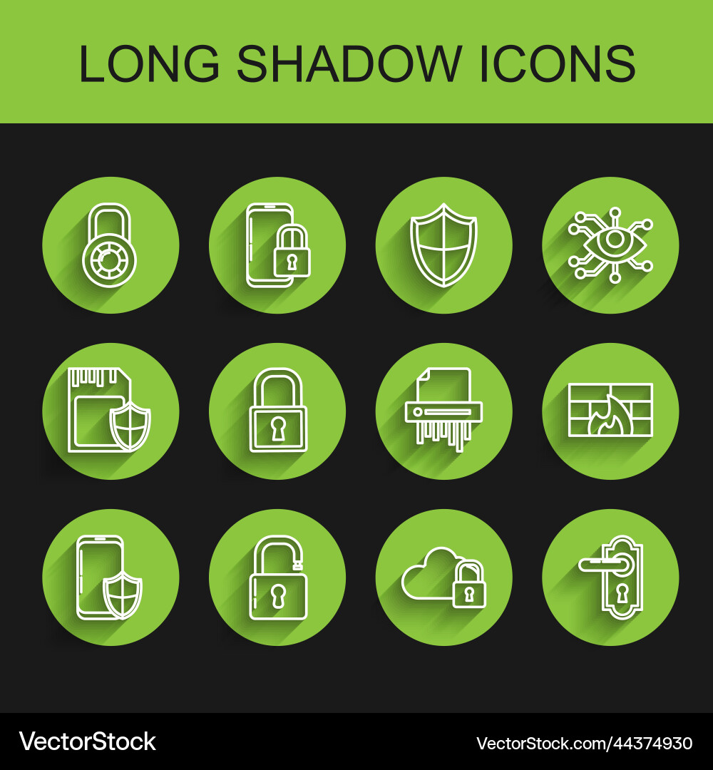 Set line smartphone with security shield open vector image