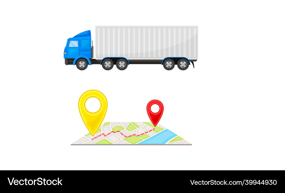 Truck and map with navigation point as shopping Vector Image