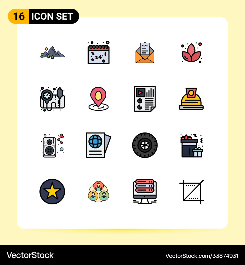 16 universal flat color filled lines set for web Vector Image
