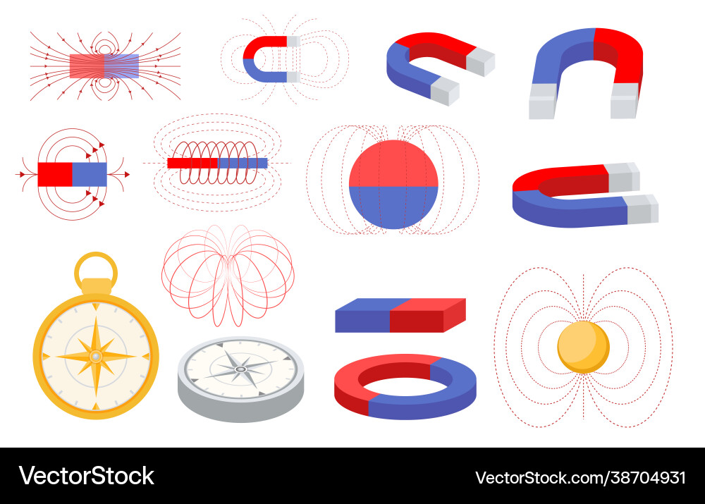 Compass navigation tool and electromagnetic field Compass navigation tool and electromagnetic field Vector Image