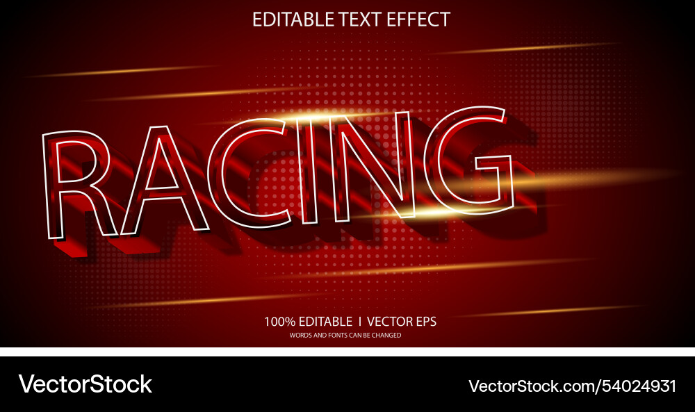 Editable racing 3d text effect with modern style Editable racing 3d text effect with modern style vector image