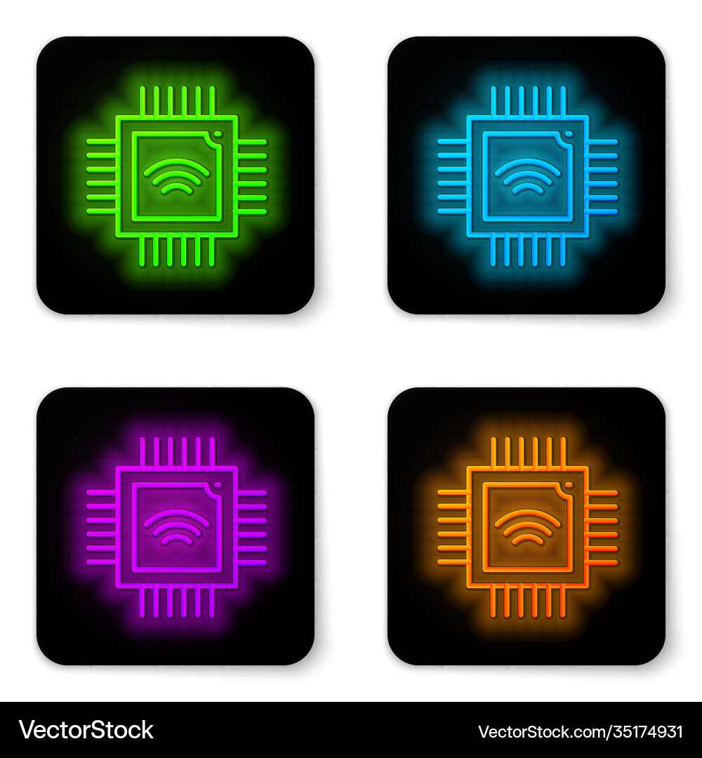 Glowing neon line computer processor Glowing neon line computer processor vector image