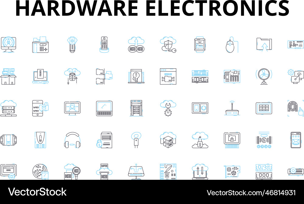 Hardware electronics linear icons set circuitry Hardware electronics linear icons set circuitry Vector Image