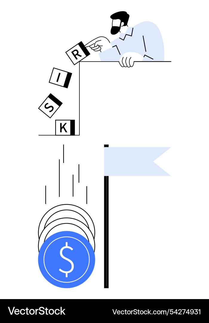 Man dropping letter blocks connected to financial Vector Image