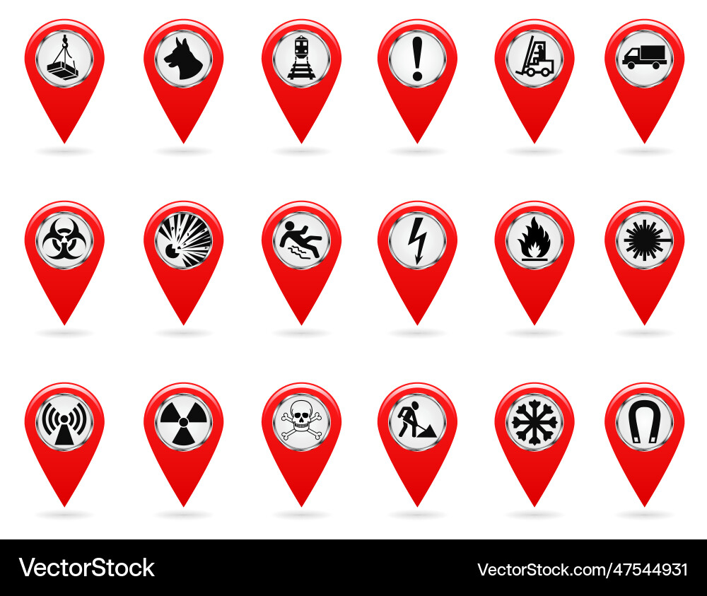 Map pointers set of safety symbols location Map pointers set of safety symbols location vector image