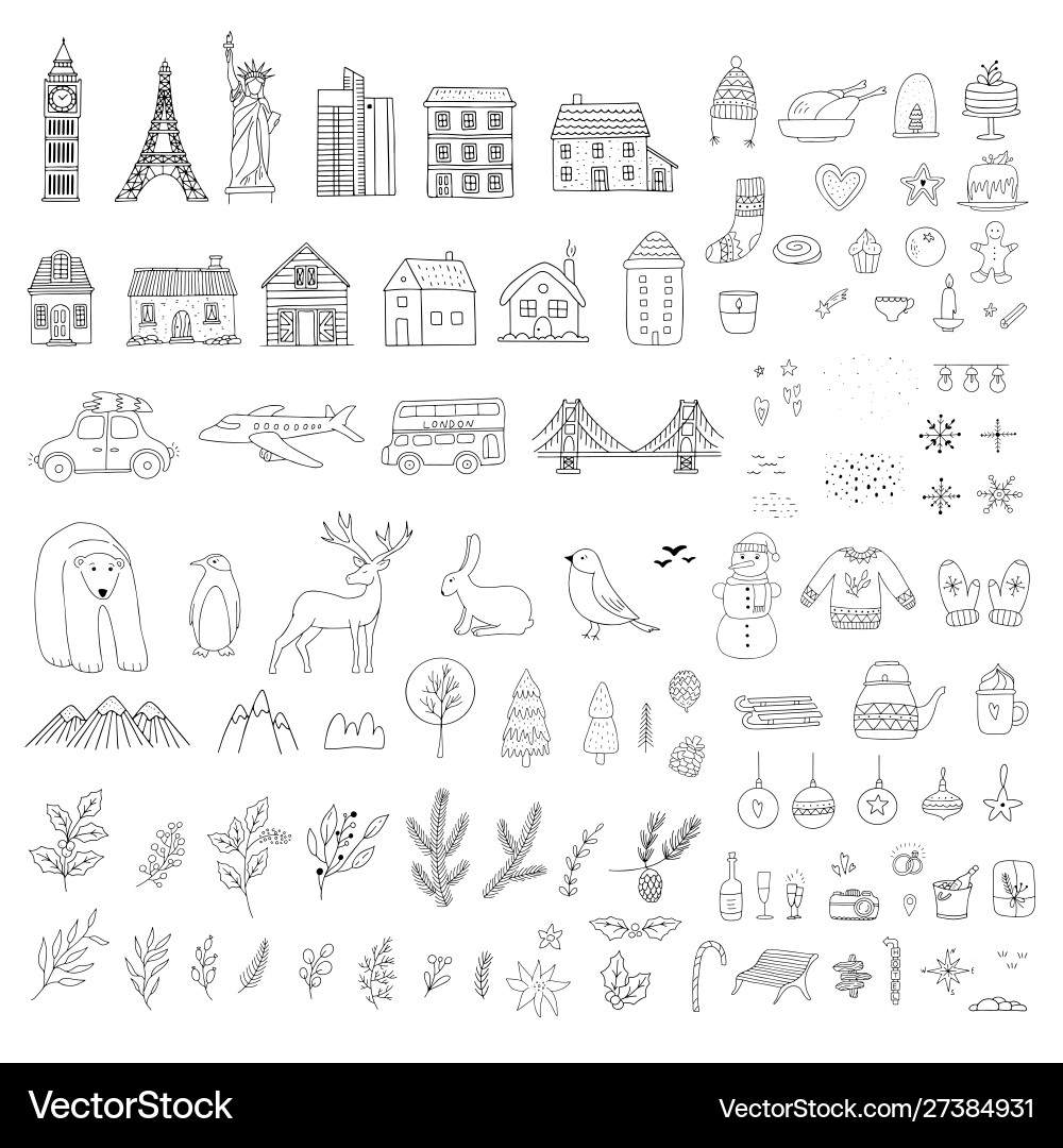 Merry christmas happy new year icon set Merry christmas happy new year icon set vector image