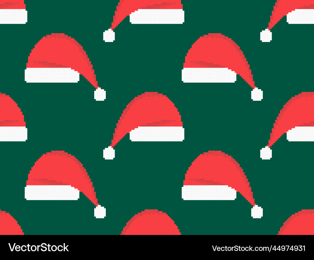 Seamless pattern with santa hat in pixel style Vector Image